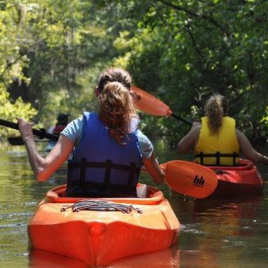 Group of kayakers paddling in Myrtle Beach, SC